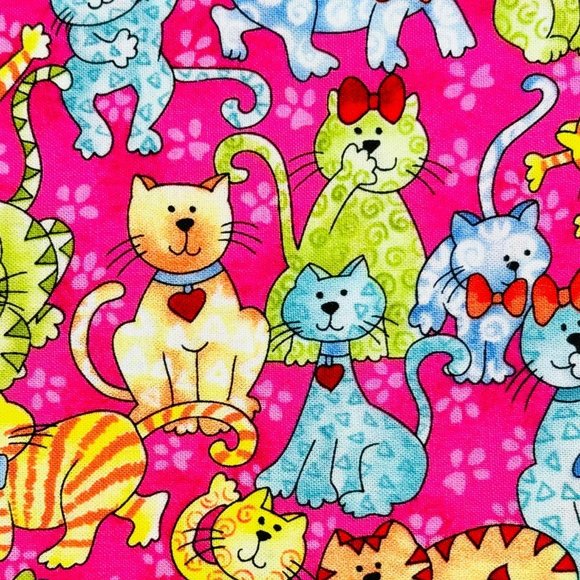 Whimsical Cat Cotton Quilting/Sewing Fabric - 1/2 Yard - Picture 2 of 4